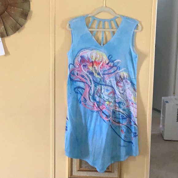 Beach cover up by Art a son this is light blue w colorful design size Sm… - Picture 1 of 6